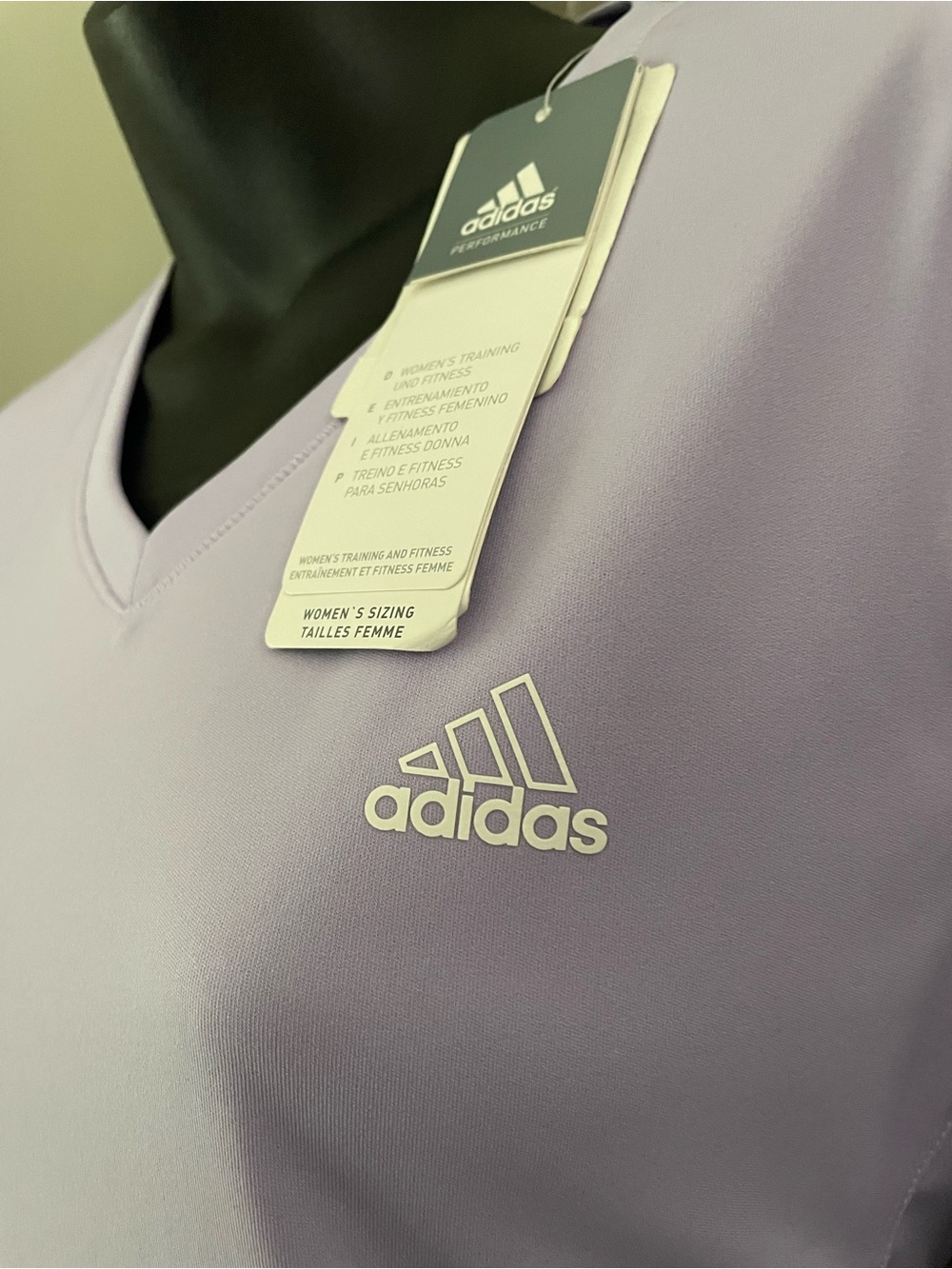 Adidas Lavender Polyester V-Neck Three Stripes Shirt (NWT) - Picture 2 of 7